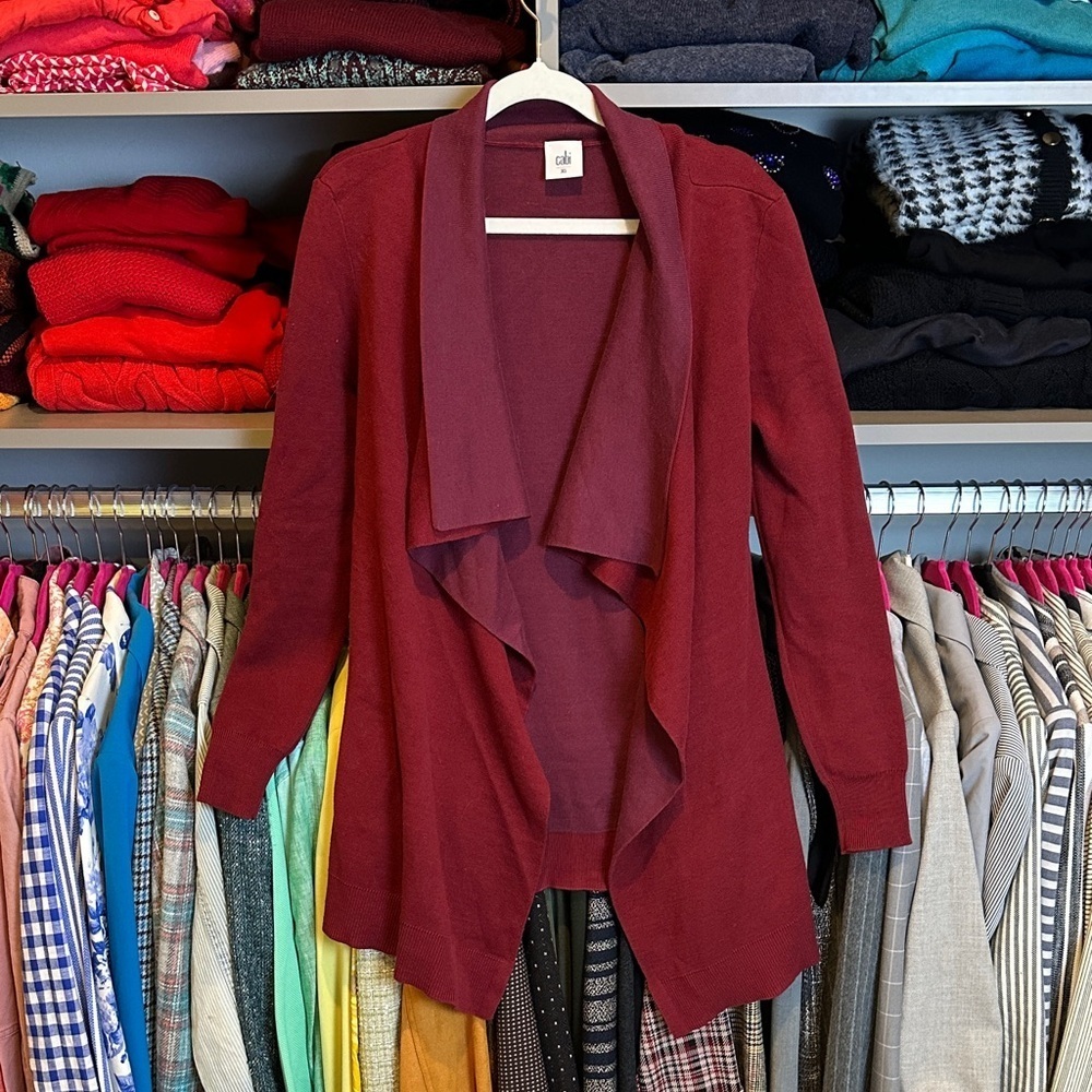 CAbi maroon long sleeve open front cardigan size XS